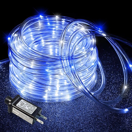 Rope Lights for Outside, 66FT 200 LED Christmas Lights Outdoor with Waterproof 8 Modes, Connectable Tube String Light for Indoor Bedroom, Garden, Backyard, Patio, Pool Decorations - Blue White