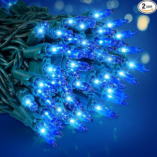 woohaha Christmas Lights Indoor Outdoor,2PACK 13FT 50-Count Lights Incandescent Mini Halloween String Light,120V UL Certified Green Wire Light for Xmas Tree,Patio,Holiday,Party,Home,Garden Decor,Blue