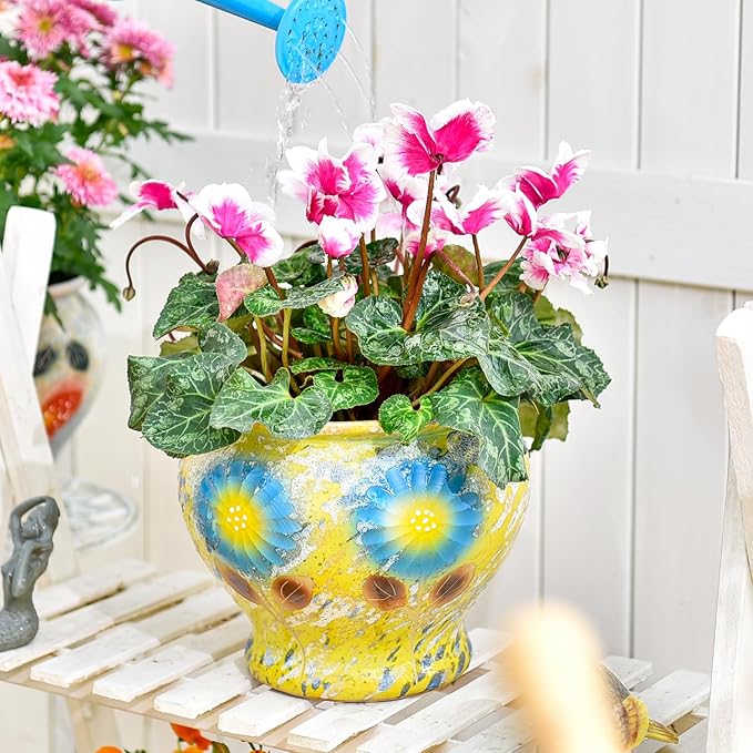 Sungmor Ceramic Hand Painted Succulent Flower Pots, 9 Inch Large Pottery Pots for Indoor Outdoor Plants, Decorative Ceramic Vase for Flower Arrangement Home Decor, Vintage Centerpieces Flowerpot