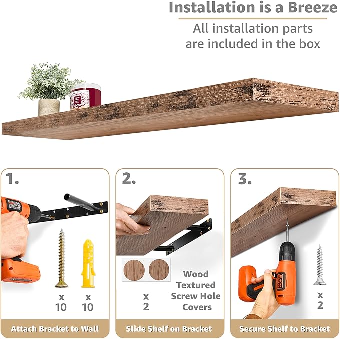 Sorbus Floating Shelves for Wall - 35 Inch Long Bathroom Shelves, Wall Decor for Bedroom, Kitchen, Living Room & Book Storage - Mounted Floating Shelf with Invisible Brackets (Mahogany, 3 Pack)