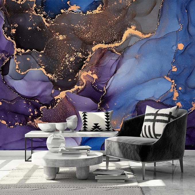 AFZEVEB-Abstract Art Purple Marble Wallpaper Wall murals for Bedroom 136"x96" (Not Peel and Stick)
