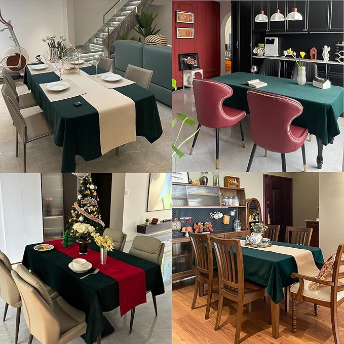 Hunter Green Christmas Tablecloth, Waterproof Spillproof Washable Rectangle Velvet Table Cloth, Plain Weave Fabric Table Cover for Dining, Christmas, Party, Holiday - 70''x 140''
