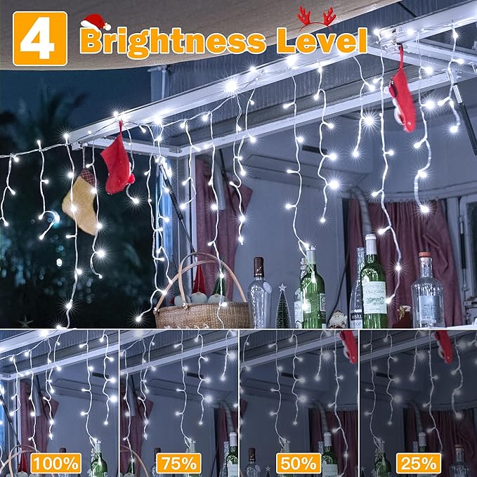 Ollny Icicle Lights for Outside 720LED 60FT, Cool White Christmas Lights with Remote 8 Modes Dimmable, Waterproof Connectable Timer Hanging Light for House Outdoor Yard Indoor Decorations