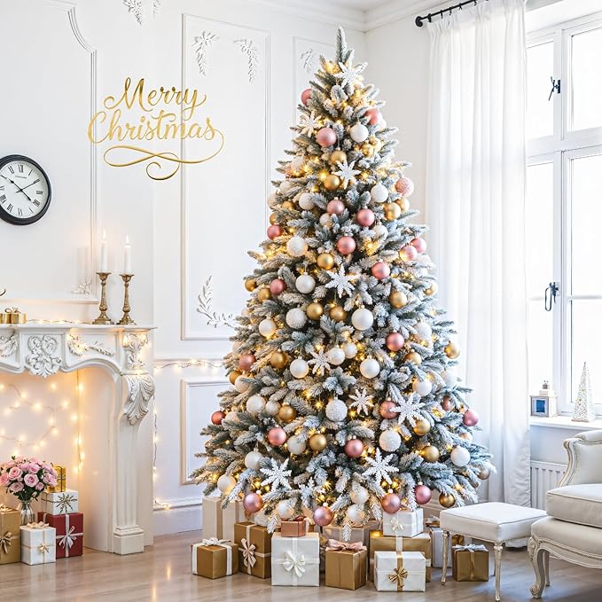 7.5FT Rotating Christmas Tree with Remote, Pre-Lit Artificial Green PE & PVC Xmas Tree, Multicolor LED Lights with Music & Flash Modes, Deluxe Holiday Home Decor