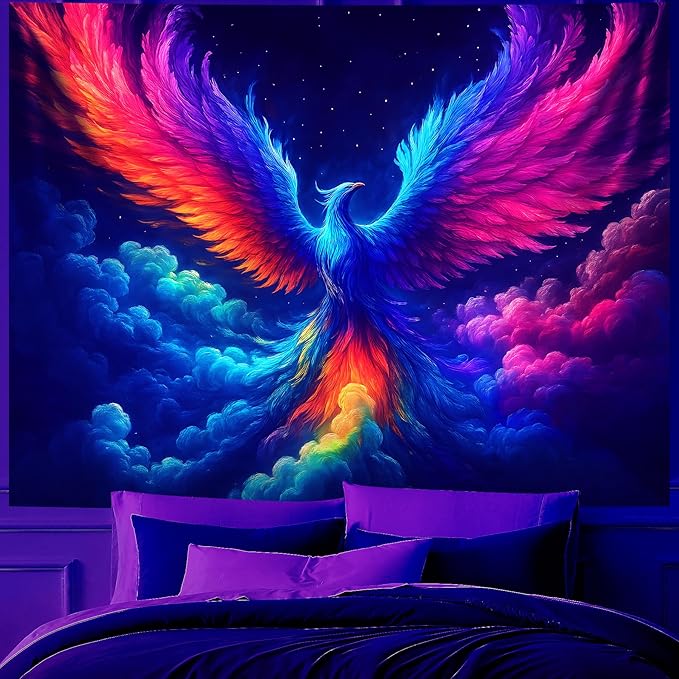 Blacklight Tapestry,WingTapestry Glow In The Dark,UV Reactive Black Light Upright Posters Wall Hanging for Bedroom Dorm Living Room Backdrop Decor (wing17, 90L" x 70W")