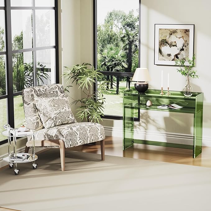 Acrylic Console Table, Entryway Table with Storage Shelves (Green)