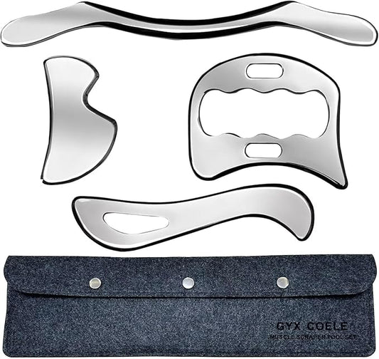 4 in 1 Stainless Steel Muscle Scraper Tools Set,Gua Sha Massage Scraper Scraping Tool Physical Therapy (4PCS Set)