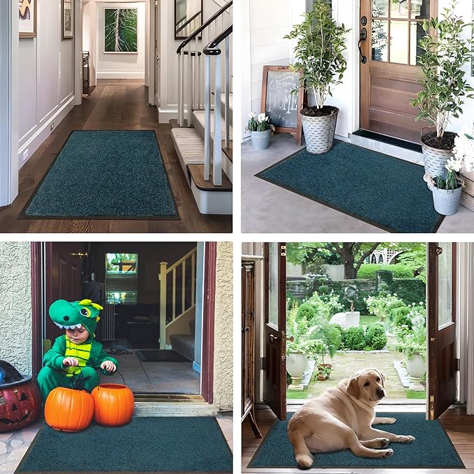 Mibao Front Door Mat, Dirt Trapper Welcome Mat for Outdoor Indoor, Non-Slip Waterproof Doormat, Durable Machine Washable Low Profile Entry Rug for Back Door Outside Patio Porch, 48" x 24", Blue