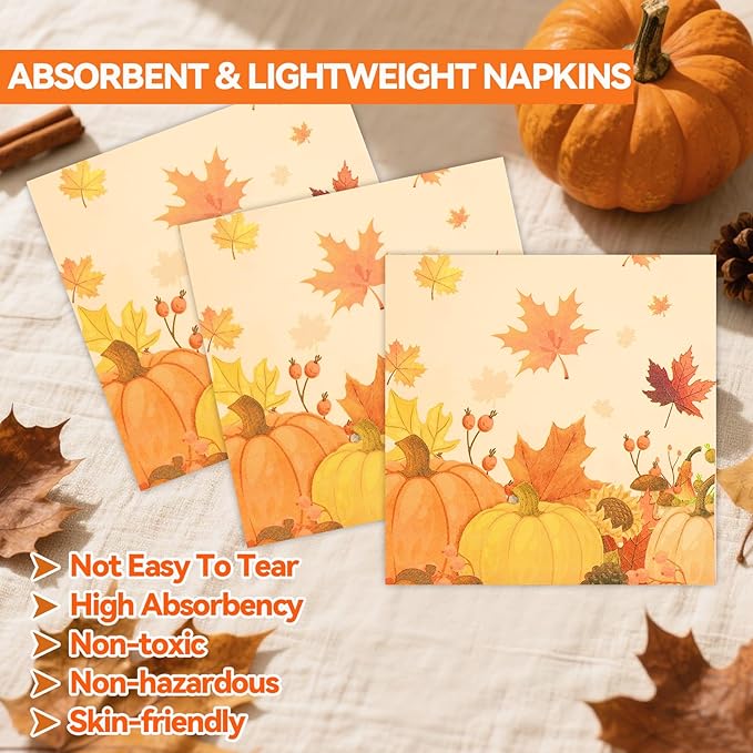 50PCS Fall Maple Leaves Paper Plates and Napkins - Thanksgiving Dessert Plates and Napkins Disposable Autumn Theme Party Supplies for Fall Thanksgiving Harvest Birthday