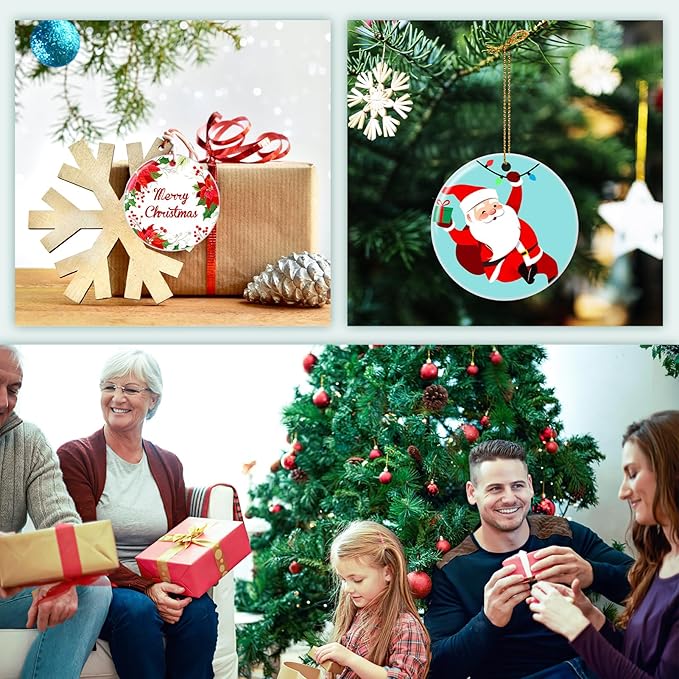 4 Pack Personalized Christmas Ornaments 2025 Ceramic Custom Photo Text Hanging Ornament for Christmas Tree Decorations, First Christmas Engaged/Married, New Home, Baby's First Christmas, Memorial