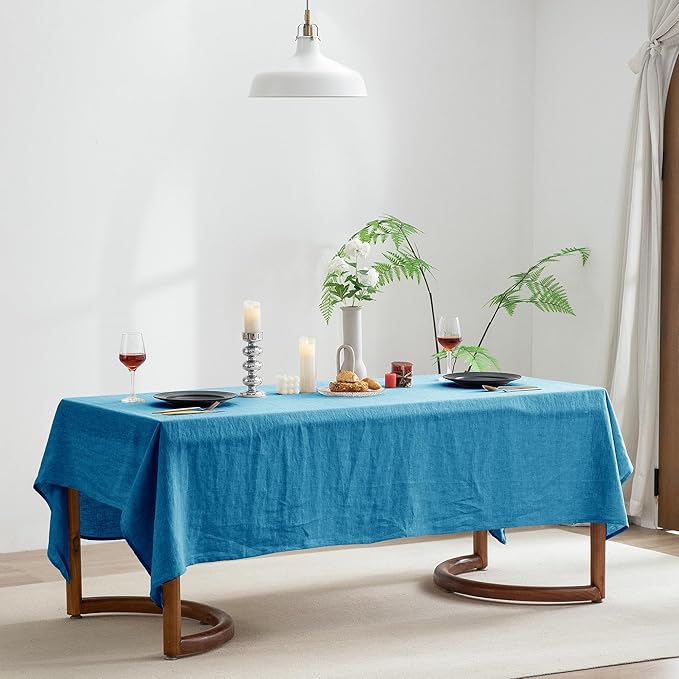 EVERLY 100% Pure Linen Rectangle Tablecloths 60x120Inches for Dining,Buffet Parties,Picnic,Events,Weddings and Restaurants,Decorative Halloween,Thanksgiving Machine Washable Tablecloths-Blue
