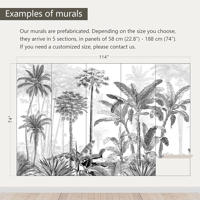 AFZEVEB-Black and White Jungle Wallpaper Hand-Painted Tree Wall murals for Bedroom 114"x74" (Not Peel and Stick)