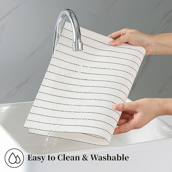 Leetaltree White with Black Stripes Placemats Set of 4 - Heat Resistant Non-Slip Place mats for Dining Table, Washable Durable PVC Vinyl Woven Table Mats（White Stripes, 4）