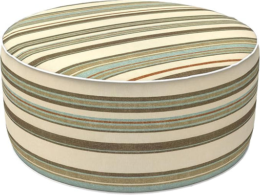 LVTXIII Outdoor Inflatable Ottoman, Fade-Resistant Round Footrest Stool D31”x H14”, Portable Patio Pouf for Garden Camping or Home Use, Stripe Onyx