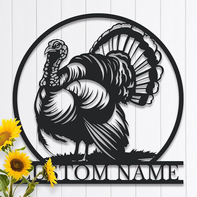 Personalized Turkey Metal Wall Art, Custom Hunting Cabin Sign, Wild Turkey Farmhouse Decor, Rustic Lodge Wall Hanging, Turkey Hunter Gift, Thanksgiving Home Decoration (Style-1)