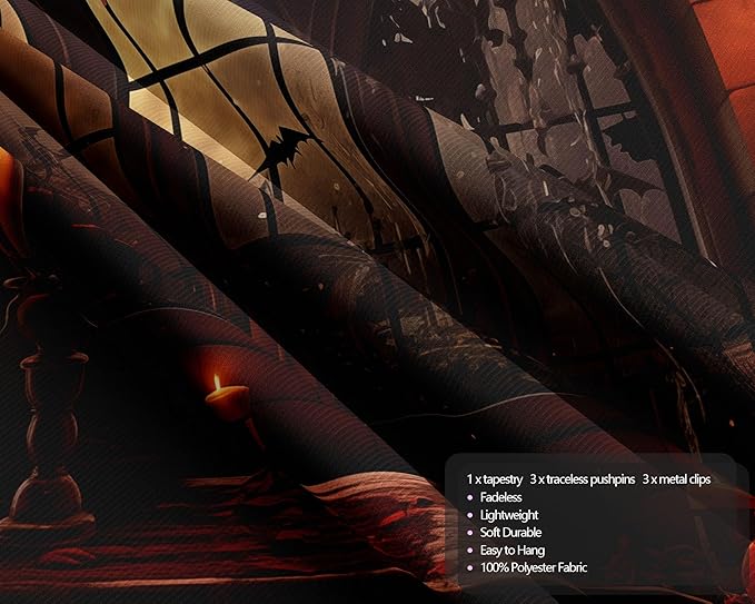 QGHOT Halloween Tapestry Wall Hanging Horror Castle Window Tapestry Gothic Spooky Backdrop Vampire Medieval Tapestries for Bedroom Living Room Dorm Wall Art Decor (59.1"x51.2")
