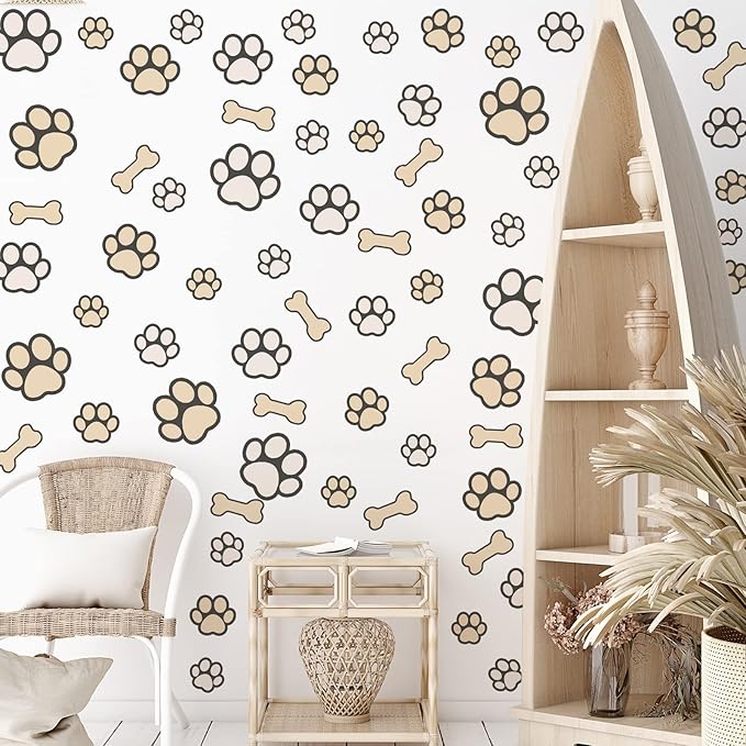 127 Glow in The Dark Dog Paw Stickers Luminous Removable Vinyl Wall Decals for Kids Nursery Bedroom(Green Light)