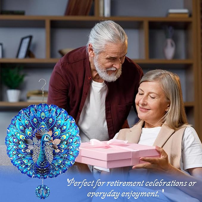 Peacock Gifts for Women, Peacock Wind Spinner Garden Decor, 12 inch 3D Hanging Wind Spinners Outdoor