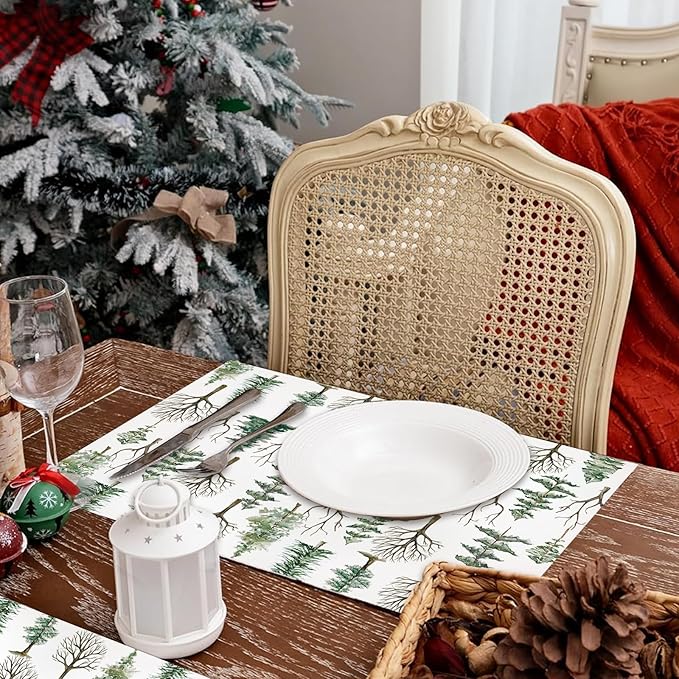 Paper Placemats Disposable 50 Pack Winter Pine Trees Placemats 16x 11 Inch Christmas Place Mats for Home Kitchen Dining Table Decoration Party Supplies