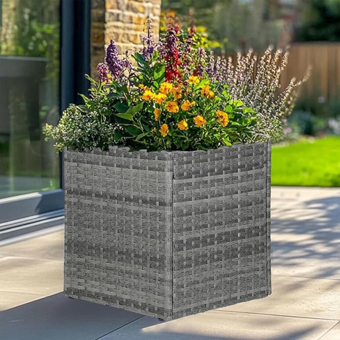 LEWIS&WAYNE Large Square Planter Box Handmade Wicker Tall Planters for Outdoor Plants with Removable Liners Modern Planter for Indoor Outdoor Garden Patio Front Porch - Gray, 17''x17''x18''