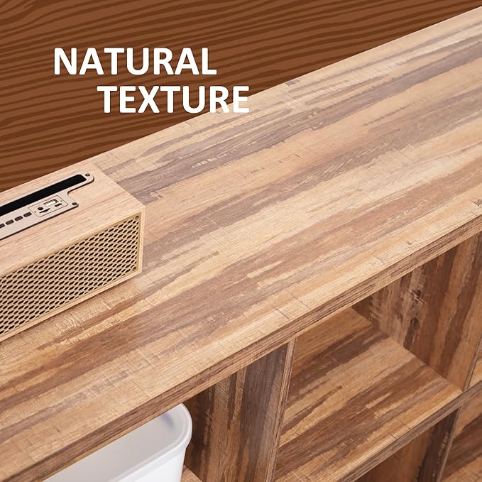 8 Cube Storage Organizer Bookshelf, Industrial Horizontal Bookcase, Accent Cubby Shelf, Media Console Table for Living Room, Home Office, 63 Inches, Light Oak