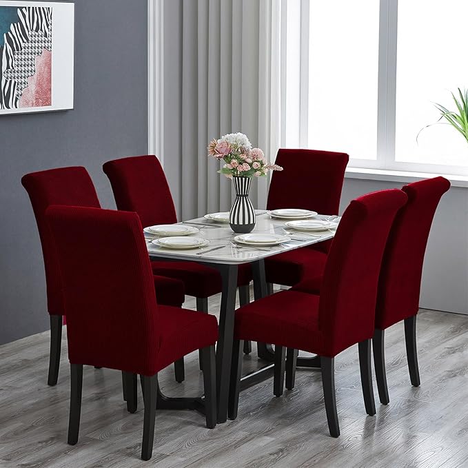 Howhic Stretch Chair Covers for Dining Room Set of 8, Removable Washable Dining Room Chair Covers, Dining Chair Slipcovers Seat Protector, Great Decor for Home and Banquet (Red Dahlia, 8 Pack)