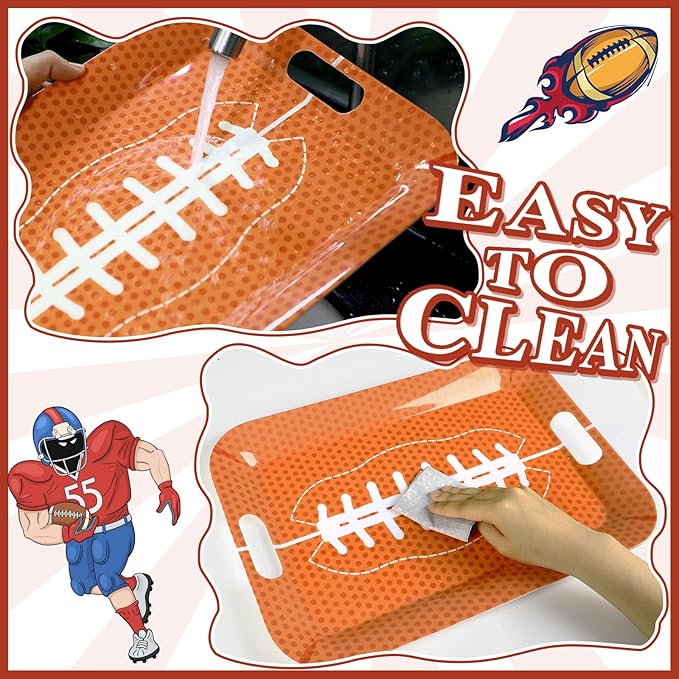 gisgfim 2Pcs Football Serving Trays with Handles 16 x 11 Inch Large Melamine Tray Rectangular Sports Serving Platter Rugby Tray Melamine Dishes for Serving Food Outdoor Dinner Dessert Plates Party Set