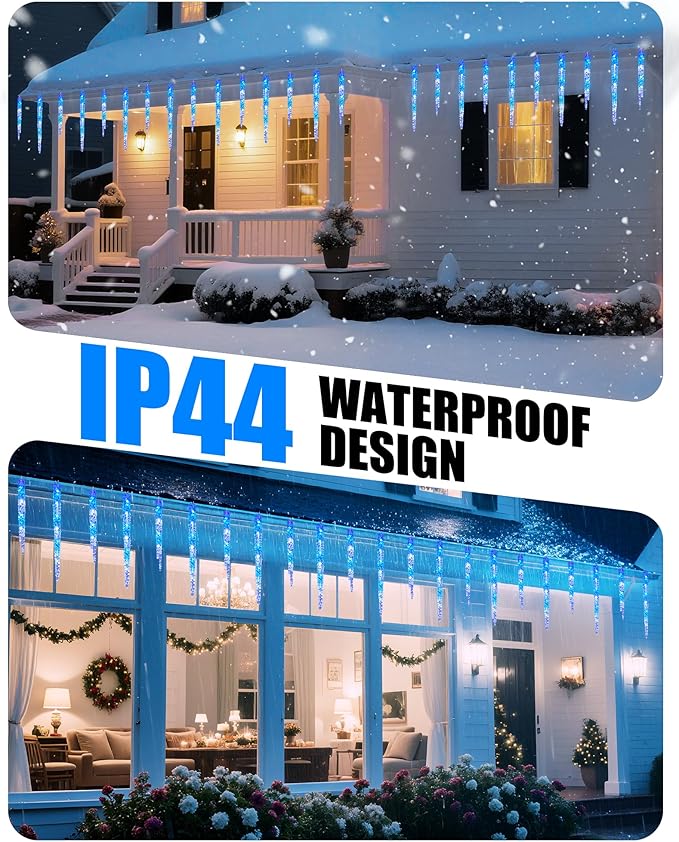 Minetom Icicle Lights Outdoor with Clips, 20ft 100 LED 20 Tubes Twinkling Icicle Strings Connectable Waterproof Hanging Christmas Lights Plug in for Eave Outdoor, Blue and White