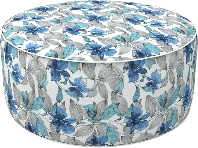 LVTXIII Outdoor/Indoor Inflatable Ottoman, All Weather Round Footrest Stool with Handle D31”x H14”, Portable Pouf for Patio Garden Camping or Home Decoration, Clemens Noir Blue