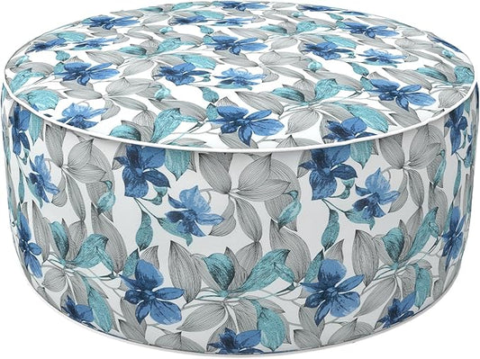 LVTXIII Outdoor/Indoor Inflatable Ottoman, All Weather Round Footrest Stool with Handle D31”x H14”, Portable Pouf for Patio Garden Camping or Home Decoration, Clemens Noir Blue