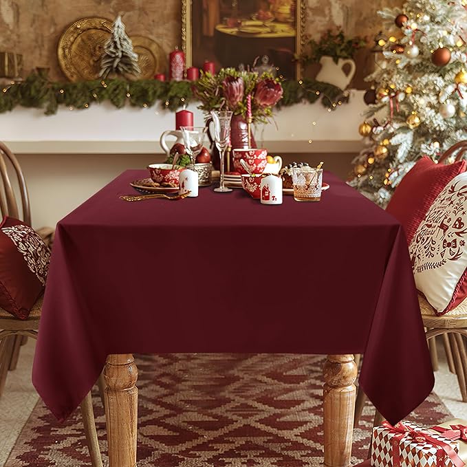sancua 2 Pack Burgundy Tablecloth 60 x 102 Inch, Rectangle 6 Feet Table Cloth - Stain and Wrinkle Resistant Washable Polyester Table Cover for Dining Tables, Buffet Parties and Camping