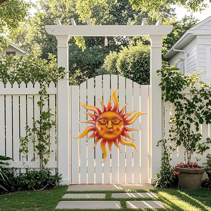 VZVXCC Sun Metal Wall Art Outdoor Decor-Rustic Retro 3D Sun Face Metal Wall Sculpture Large Outdoor Wall Art Hanging Decoration Garden, Patio, Farmhouse Mothers Day Gifts