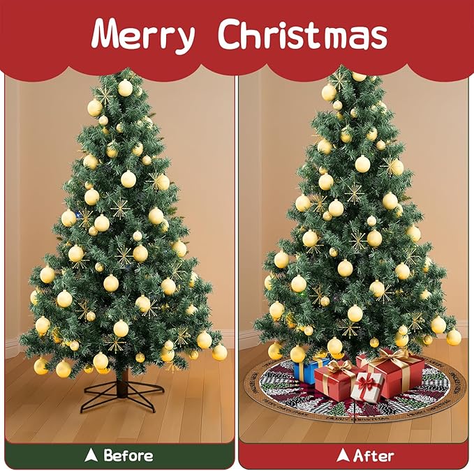 Christmas Tree Skirt 48 Inch, Red and Black Buffalo Plaid Xmas Tree Skirts, Winter Christmas Trees Mat for Home Party Holiday Indoor Outdoor Decorations