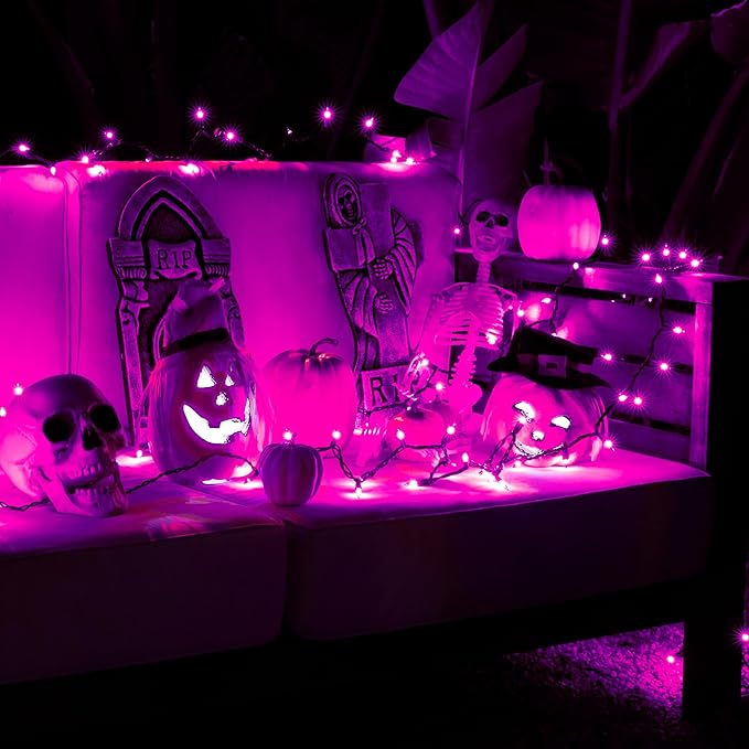 PREXTEX 100 Count Purple Halloween Lights - 20 ft Fairy String Lights with Black Wire - Violet Indoor and Outdoor Mini Light for Halloween Parties, Christmas Holiday Decorations, Fences and Patios