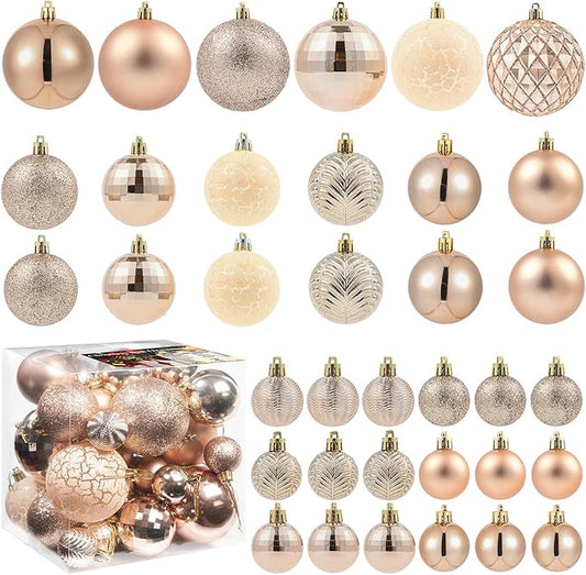 LANGXUN 36pcs Champagne Gold Christmas Tree Decorations Balls, Bolas De Navidad, 2025 Christmas Decor, Indoor Outdoor Shatterproof Christmas Ornaments, Xmars Party Wedding Suppiles