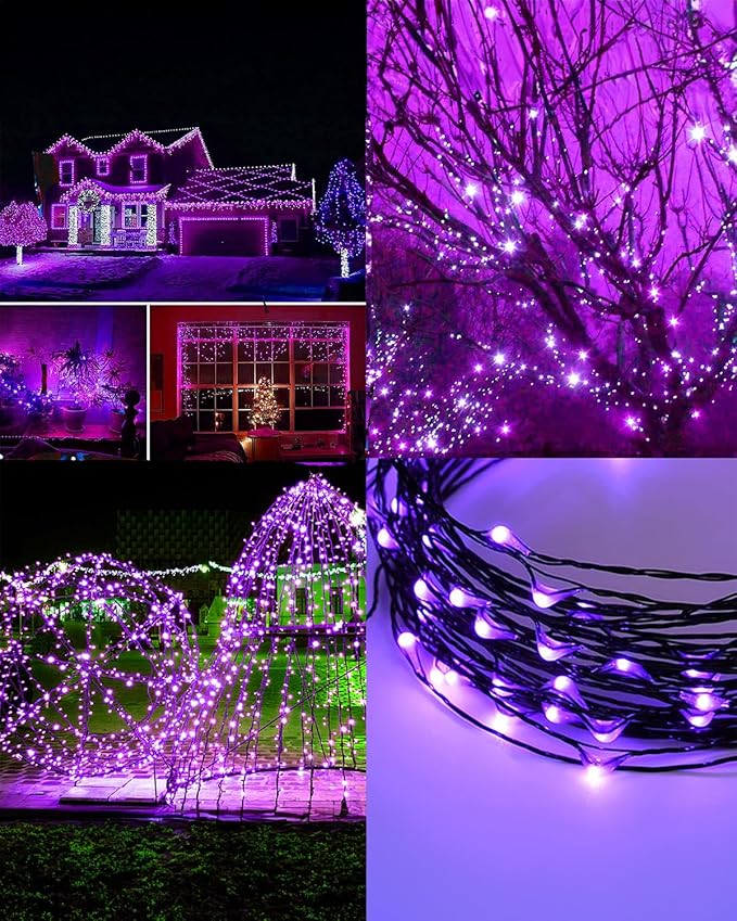 Twinkle Star 2 Pack Outdoor Solar String Lights, Total 80FT 240 LED Solar Powered Halloween Decorative Fairy Lights with 8 Modes, Waterproof Black Wire Light Patio Yard Wedding Party, Purple, 2 Pack