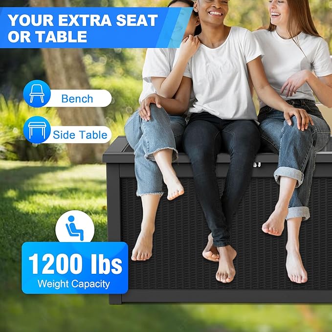 260 Gallon Deck Box XXL Large Outdoor Storage for Patio Furniture,Outdoor Cushions,Garden Tools and Pool Supplies,Waterproof,Resin,Lockable(Black Rattan)