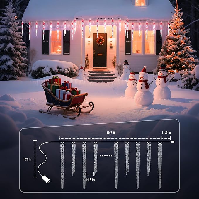 Minetom Icicle Lights Outdoor with Clips, 20ft 100 LED 20 Tubes Twinkling Crystal Icicle String Lights, Connectable Waterproof Hanging Christmas Decorations Plug in for Outdoor, Red and White