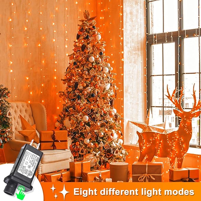 800 LED Orange Lights for Halloween, 262 FT Halloween Lights Indoor Outdoor Clear Wire with 8 Modes, Plug in Waterproof Orange String Light for Christmas Tree Party Thanksgiving Decorations