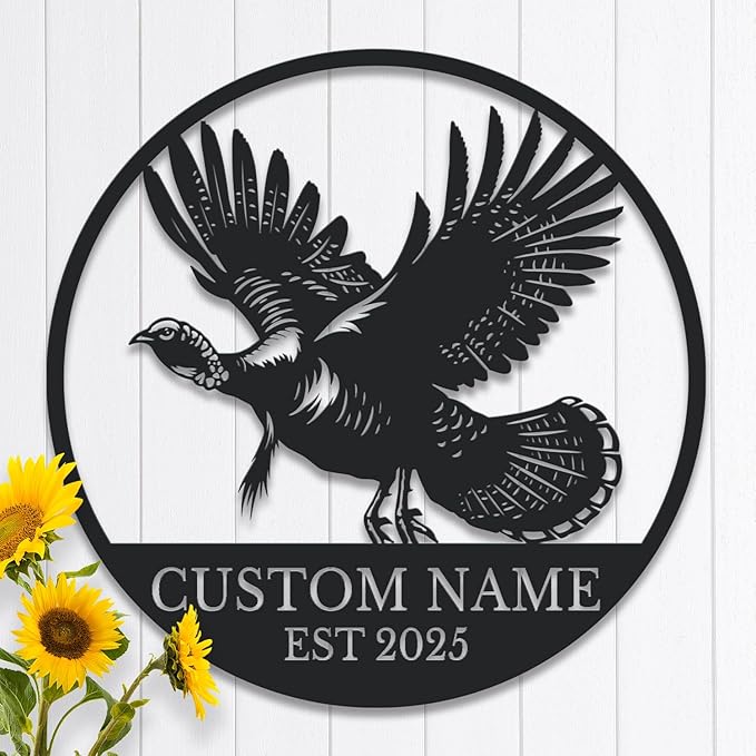 Personalized Turkey Metal Wall Art, Custom Hunting Cabin Sign, Wild Turkey Farmhouse Decor, Rustic Lodge Wall Hanging, Turkey Hunter Gift, Thanksgiving Home Decoration (Style-4)