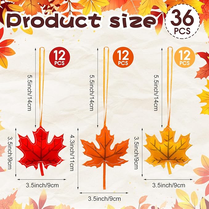 36 Pcs Fall Tree Decoration Thanksgiving Tree Ornaments 3D Felt Maple Leaf Ornaments Fall Hanging Decoration for Home Autumn Party