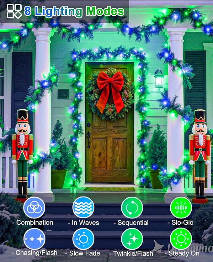 80FT 240 LED Christmas Lights Outdoor, Plug in Christmas Tree Lights with Waterproof 8 Modes, Connectable Green Wire String Twinkle Light for Indoor Home Garden Party Holiday Decorations, Blue Green
