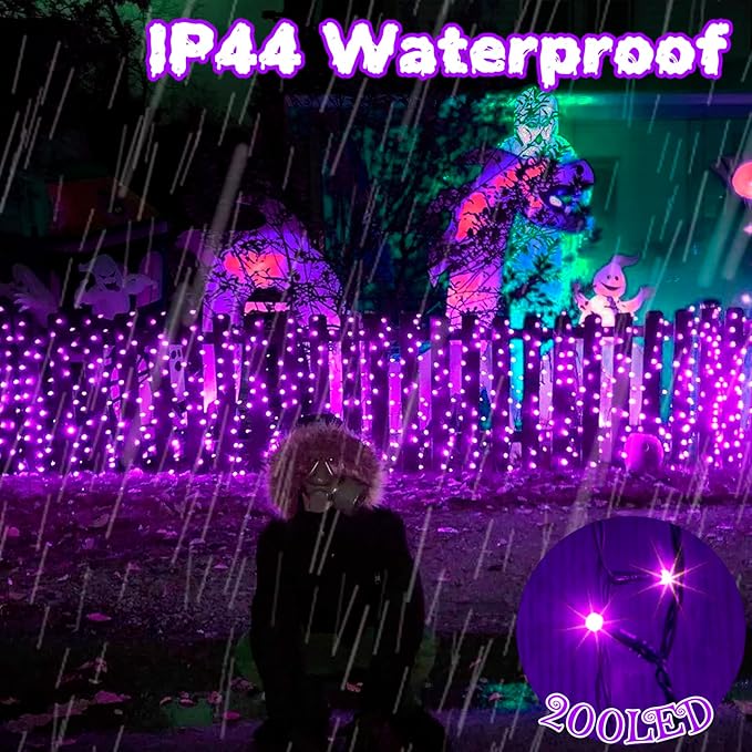 PEIDUO Halloween Decorations Outdoor, 82 FT 200 LED Purple String Lights, Motion Sensor Controller Sync with Spooky Music, Twinkle Fairy Lights for Outside Indoor Party Bedroom Halloween Decor