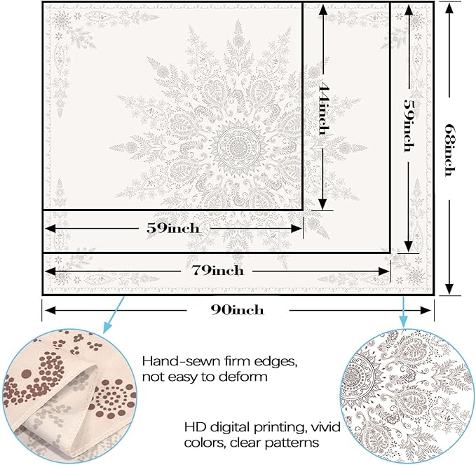 Lunerfex Boho Floral Tapestry Mandala Wall Tapestry, Cute Tapestries for Bedroom Beige Flower Tapestries Wall Hanging for Bedroom Living Room Decor Beige-2 70"x90"