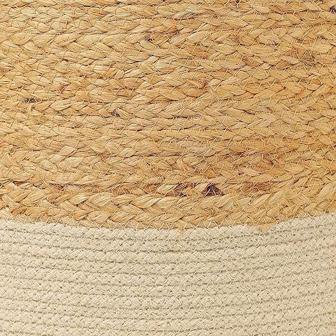 REDEARTH · Cylindrical Pouf Foot Stool Ottoman - Jute Braided Accent Sitting Footrest for The Living Room, Bedroom, Nursery, Patio, Lounge Set of 2 (14.5”x14.5”x16”; Natural Ivory)