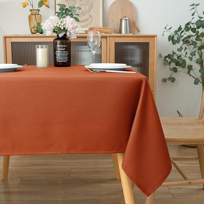 Biscaynebay Fall Tablecloth Textured Fabric Square Tablecloths 54x54 Inch, Rust Thanksgiving Autumn Harvest Water Resistant Fabric Tablecloths for Kitchen, Dining, Wedding, Parties Machine Washable
