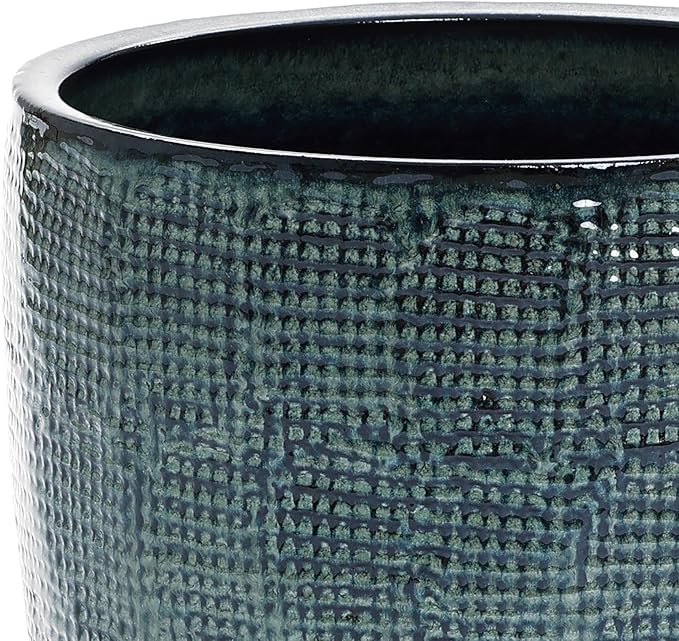 LuxenHome 15.5-Inch Dia Ceramic Plant Pot, Large Indoor Outdoor Decorative Planters with Drainage Hole and Rubber Plug, Modern Green Glazed Round Flower Pot Planter for Home Garden Patio Front Porch