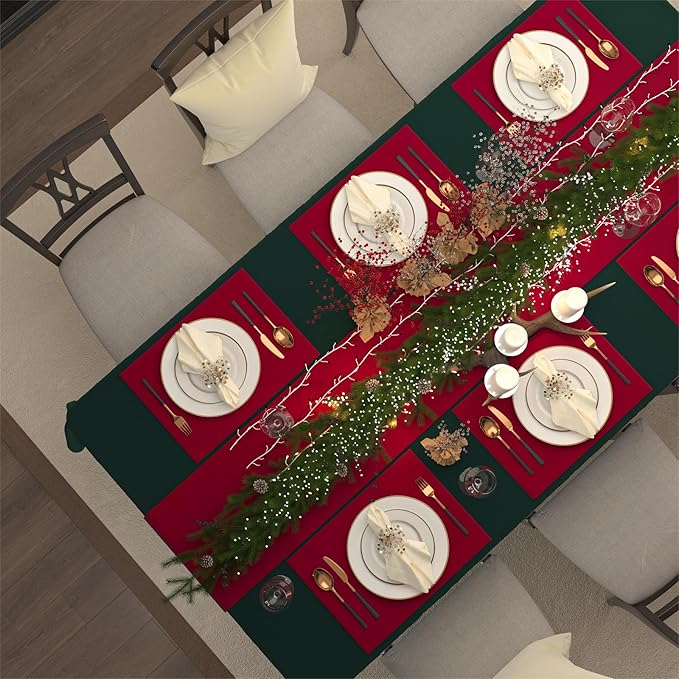 Hunter Green Christmas Tablecloth, Waterproof Spillproof Washable Rectangle Velvet Table Cloth, Plain Weave Fabric Table Cover for Dining, Christmas, Party, Holiday - 70''x 140''