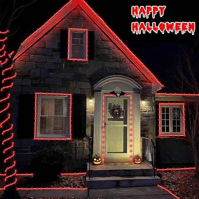 YEGUO 2 Packs Each 33ft 100 LED Solar Rope Lights Outdoor Waterproof, Red String Lights for Outside, 8 Modes Fairy Lights in Clear Thin Tube for Camping Fence Patio Garden Trampoline Deck