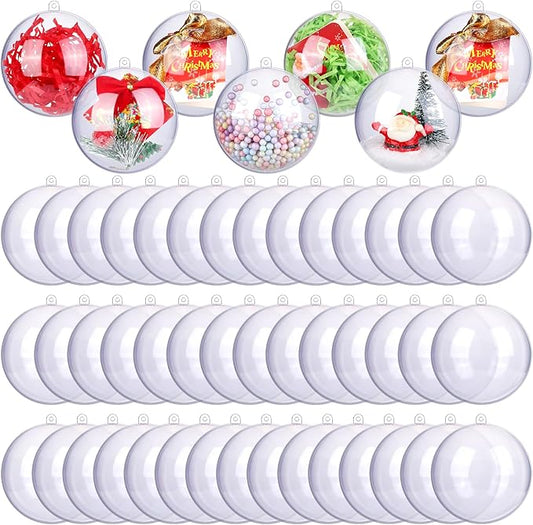 ANVAVO 50 Pieces 80mm Clear Plastic Fillable Ball Ornaments - DIY Craft Transparent Baubles for Christmas Tree Hanging - Shatterproof Decorations for New Years, Birthday, Wedding, Home Decor